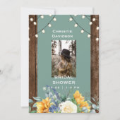Sage Rustic Sunflower Foto Brautparty Einladung (Vorderseite)