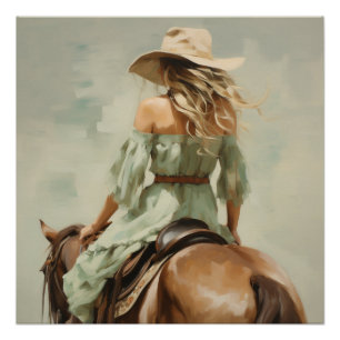 Sage Saddle: Cowgirl Wall Art Poster