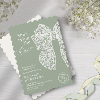 Sage Script Bow Sie bindet das Brautparty des Knot Einladung