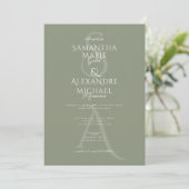 Sage Script Divine Contemporary Monogram Wedding Einladung (Stehend Vorderseite)