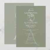 Sage Script Divine Contemporary Monogram Wedding Einladung (Vorne/Hinten)