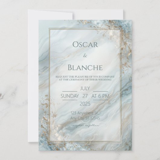 Sage Seafoam Gold Foil Marble Wedding Einladung (Vorderseite)