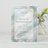 Sage Seafoam Gold Foil Marble Wedding Einladung (Stehend Vorderseite)
