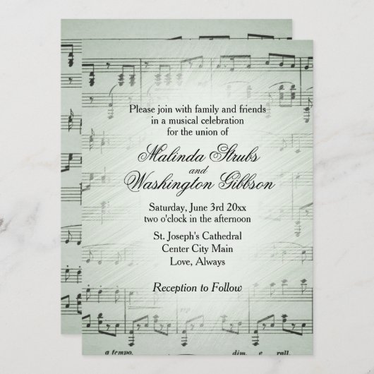 Sage Sheet Music Wedding Thema Einladung (Vorne/Hinten)