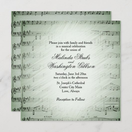 Sage Sheet Music Wedding Thema Einladung (Vorne/Hinten)