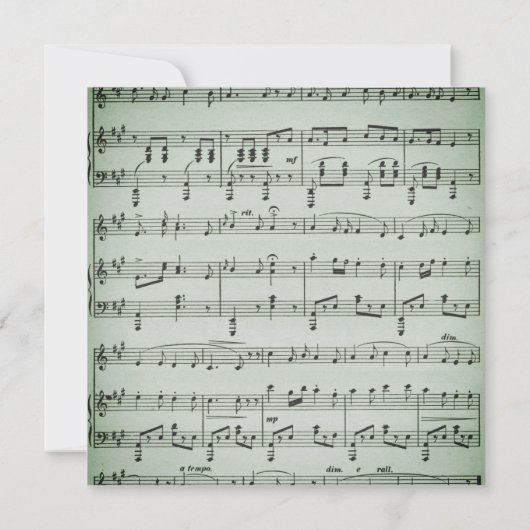 Sage Sheet Music Wedding Thema Einladung (Rückseite)