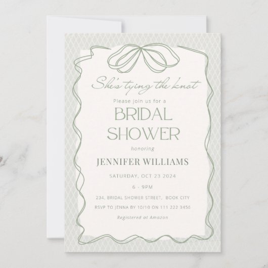 Sage Sie bindet das Brautparty der Brustspitze Einladung (Vorderseite)