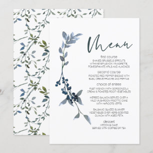 Sage Silber Grün Florales Hochzeitsmenü Menükarte