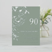 Sage & Silver Floral Line Art 90th Birthday Folieneinladung (Stehend vorne)