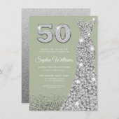 Sage & Silver Gown 50. Geburtstagsparty Einladung (Vorne/Hinten)