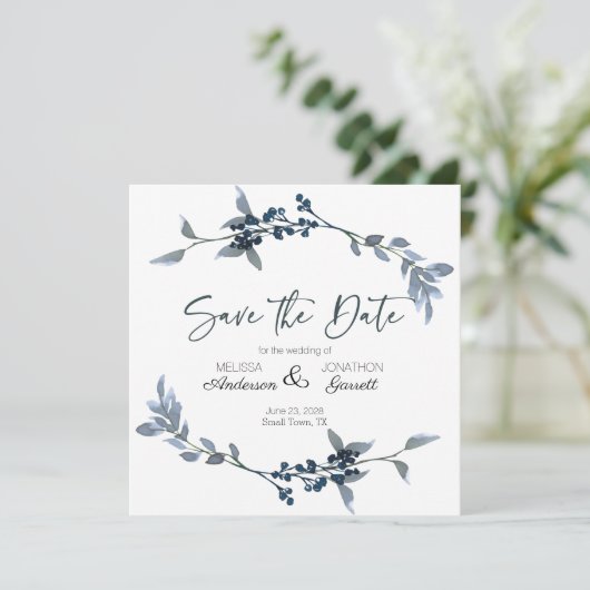 Sage Silver Green Elegante Floral Save the Date (Stehend Vorderseite)