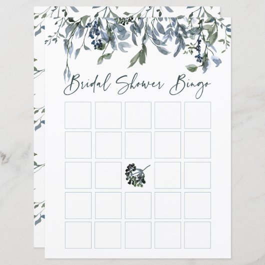 Sage Silver Green Floral Brautparty Bingo (Vorne/Hinten)