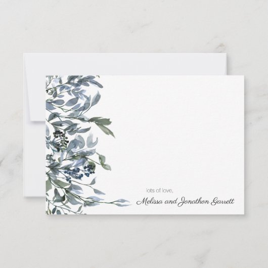 Sage Silver Green Floral Elegant Danke Karte (Rückseite)