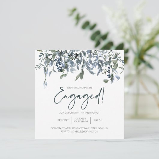 Sage Silver Green Floral Elegante Verlobung (Stehend Vorderseite)