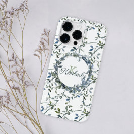 Sage Silver Green Floral Monogram Name Case-Mate iPhone Hülle