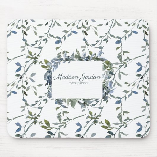 Sage Silver Green Floral Mousepad (Vorne)
