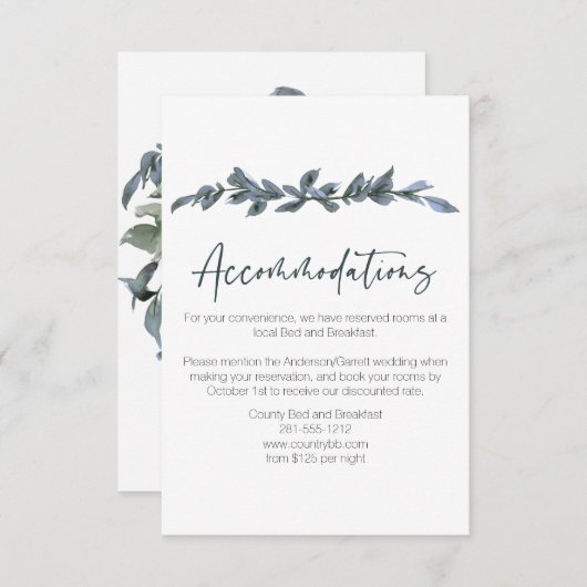 Sage Silver Green Floral Wedding Card Begleitkarte (Vorne/Hinten)