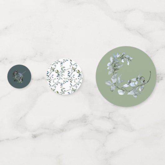 Sage Silver Green Floral Wedding Confetti Konfetti (Rückseiten)