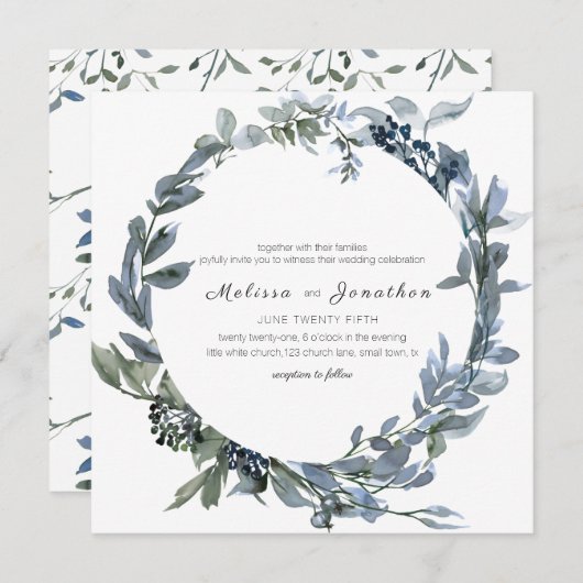 Sage Silver Green Floral Wedding Einladung (Vorne/Hinten)
