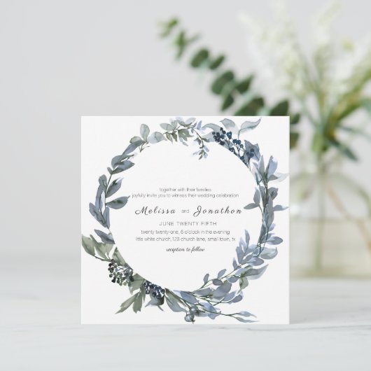 Sage Silver Green Floral Wedding Einladung (Stehend Vorderseite)