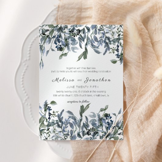 Sage Silver Green Floral Wedding Einladung