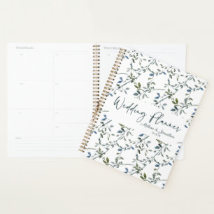 Sage Silver Green Floral Wedding Planner Planer
