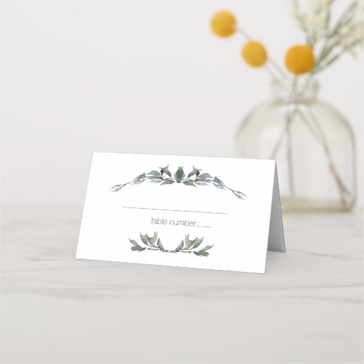 Sage Silver Green Floral Wedding Platzkarte (Vorderseite)