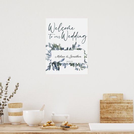 Sage Silver Green Floral Wedding Poster (Küche)