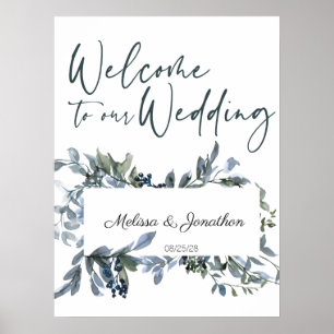 Sage Silver Green Floral Wedding Poster
