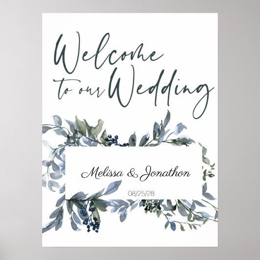 Sage Silver Green Floral Wedding Poster (Vorne)