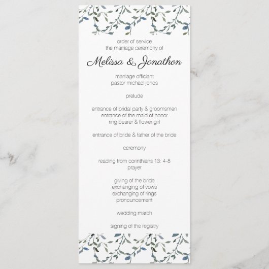 Sage Silver Green Floral Wedding Programm (Vorderseite)