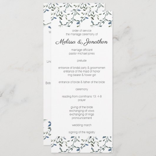 Sage Silver Green Floral Wedding Programm (Vorne/Hinten)
