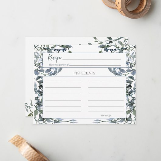 Sage Silver Green Floral Wedding Rezept Card Mitteilungskarte (Vorderseite/Rückseite Beispiel)