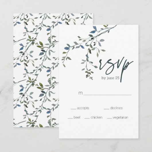 Sage Silver Green Floral Wedding RSVP Card Karte (Vorne/Hinten)