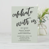 Sage Simple Celebrate mit Uns Hochzeitsempfang Einladung (Stehend Vorderseite)