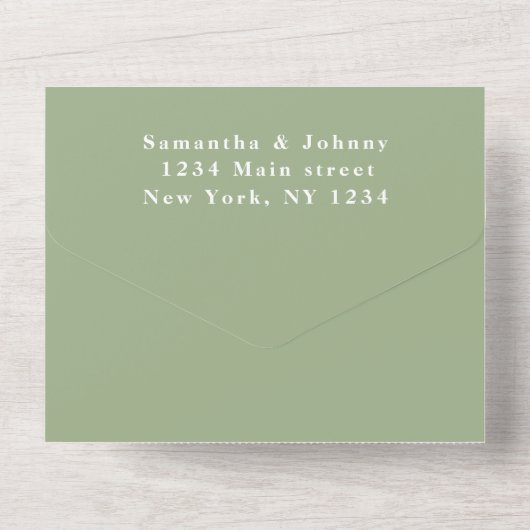 Sage Simple Elegant Script Green Wedding All In One Einladung (Rückseite)