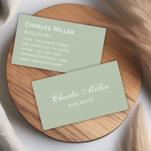 Sage Simple Modern Green White Elegante Script Visitenkarte