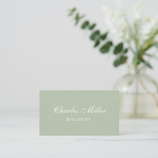 Sage Simple Modern Green White Elegante Script Visitenkarte (Stehend Vorderseite)