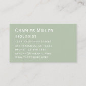 Sage Simple Modern Green White Elegante Script Visitenkarte (Rückseite)