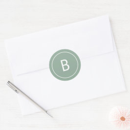 Sage Simple Modern Monogram Christmas Envelope Runder Aufkleber