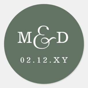 Sage Simple Modern Monogram Wedding Runder Aufkleber