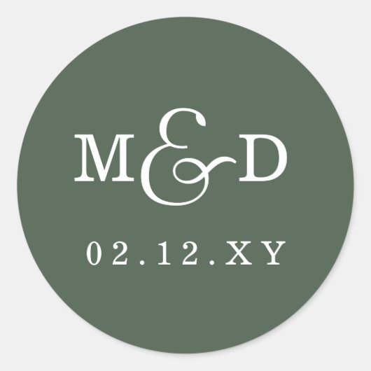 Sage Simple Modern Monogram Wedding Runder Aufkleber (Vorderseite)