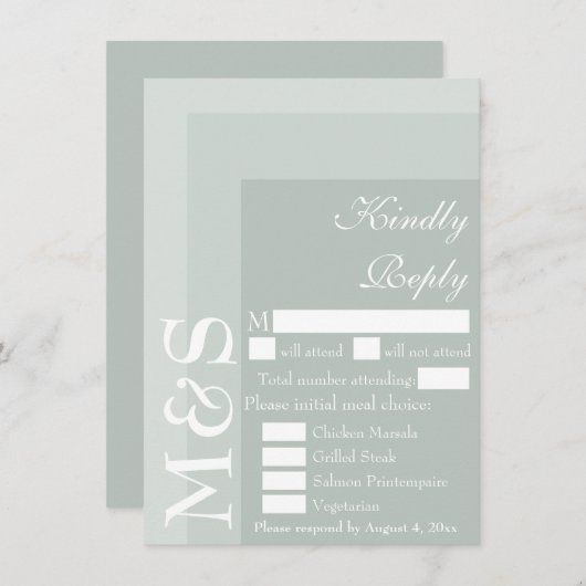 Sage Simple Modern Script Wedding RSVP Card Dankeskarte (Vorne/Hinten)