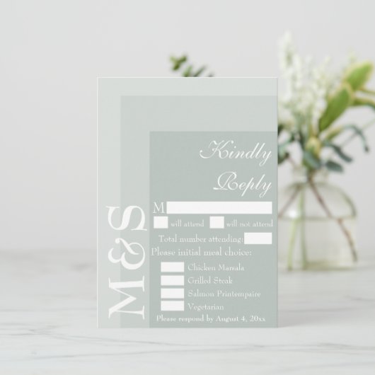 Sage Simple Modern Script Wedding RSVP Card Dankeskarte (Stehend Vorderseite)
