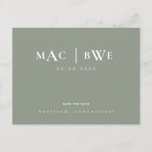 Sage Simple & Sleek Monogram Save the Date Postkarte