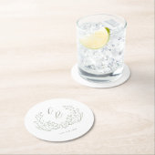 Sage Sketched Vintag Blüh Wedding Monogram Runder Pappuntersetzer (Vor Ort)