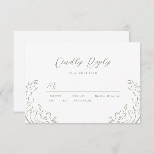 Sage Sketched Vintag Blüh Wedding RSVP (Vorne/Hinten)