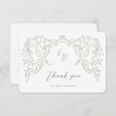 Sage Sketched Vintag Geblüht Monogram Wedding Dankeskarte (Vorne/Hinten)