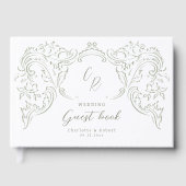 Sage Sketched Vintag Geblüht Monogram Wedding Gästebuch (Vorderseite)