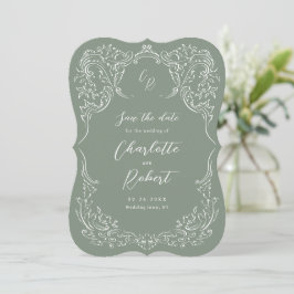Sage Sketched Vintag Geblüht Monogram Wedding Save The Date